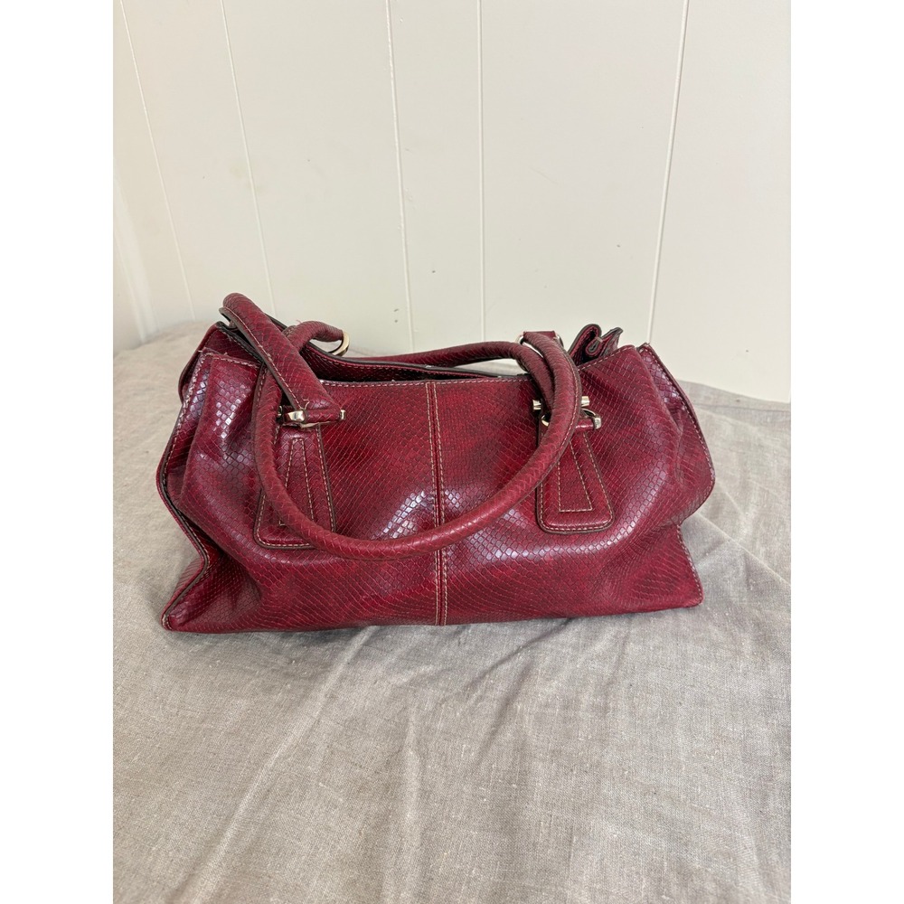 Liz Claiborne Burgundy Red Snakeskin Embossed Faux Leather Satchel Handbag